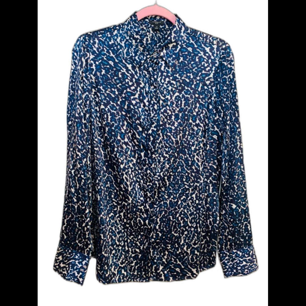 Ann Taylor Silk Blue Abstract Print Button-Up Blouse size 12